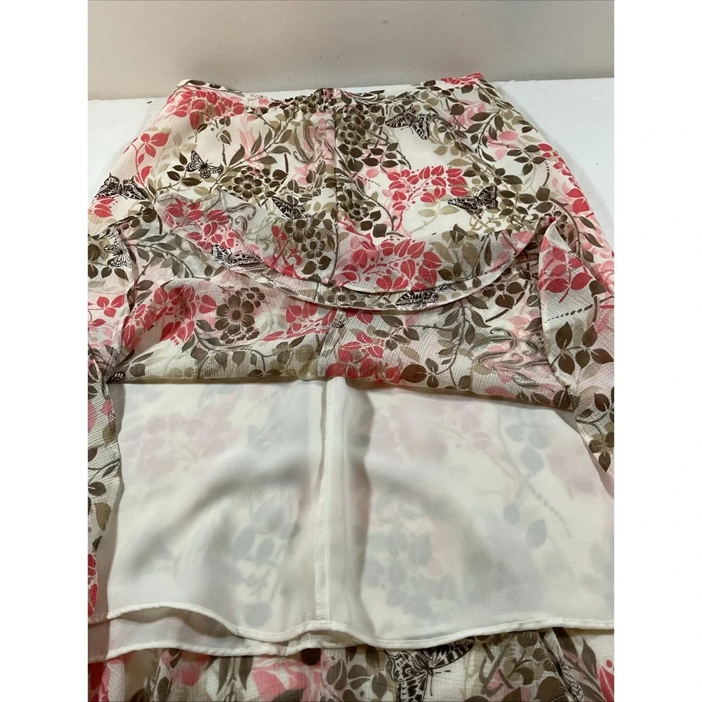 Alfred Dunner Pink & Beige Floral Sheer Lined Flared Bottom Midi Skirt Sz 14 J23